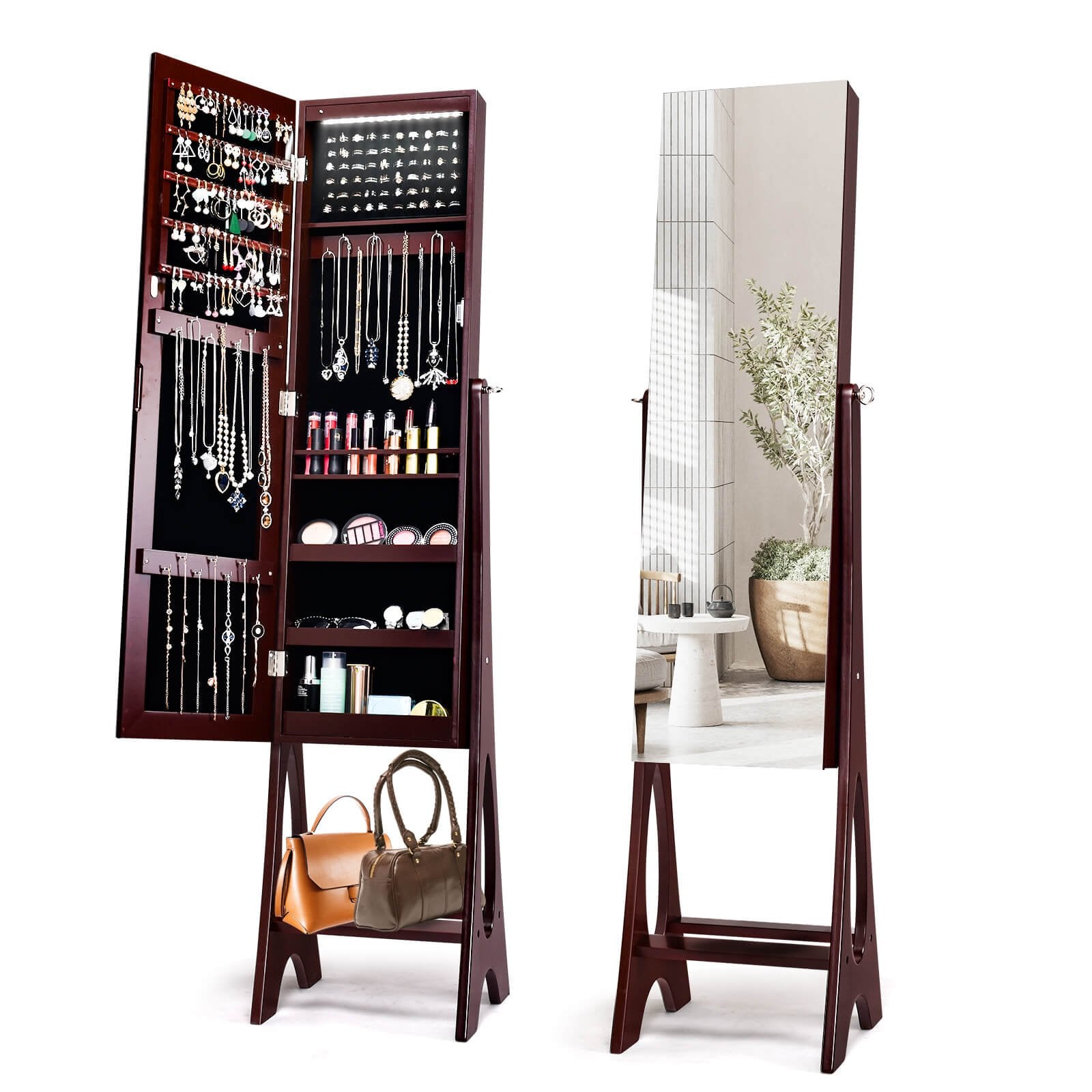 Standing Mirror Jewelry Cabinet, Brown Jewelry Armoires   at Gallery Canada