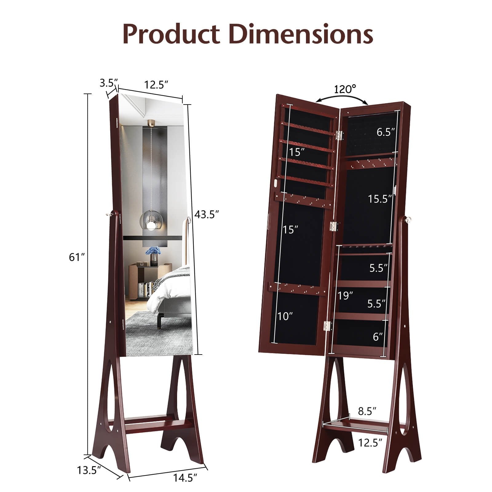 Standing Mirror Jewelry Cabinet, Brown Jewelry Armoires   at Gallery Canada