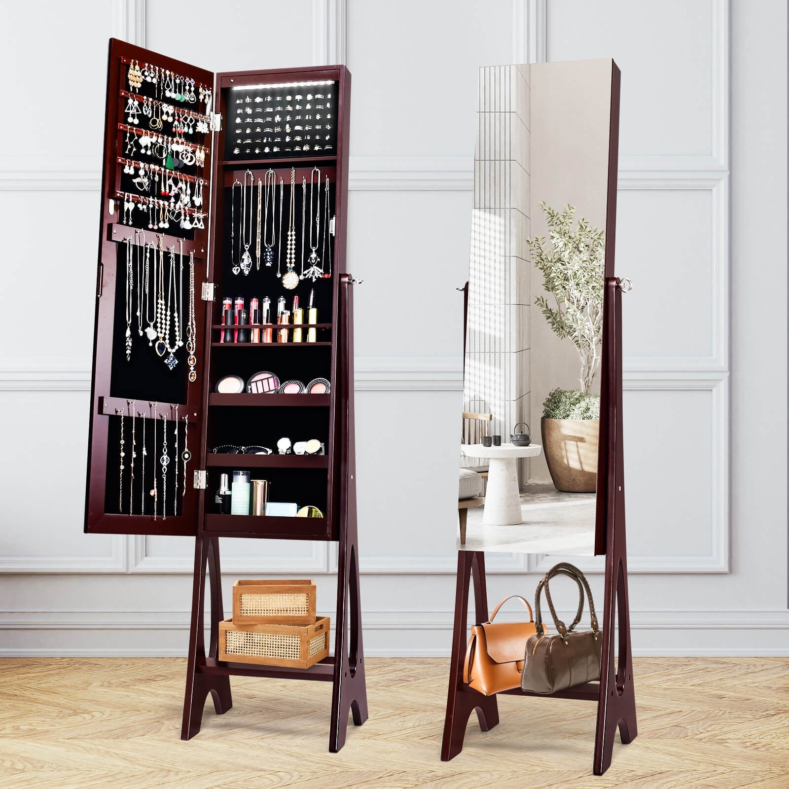 Standing Mirror Jewelry Cabinet, Brown Jewelry Armoires   at Gallery Canada