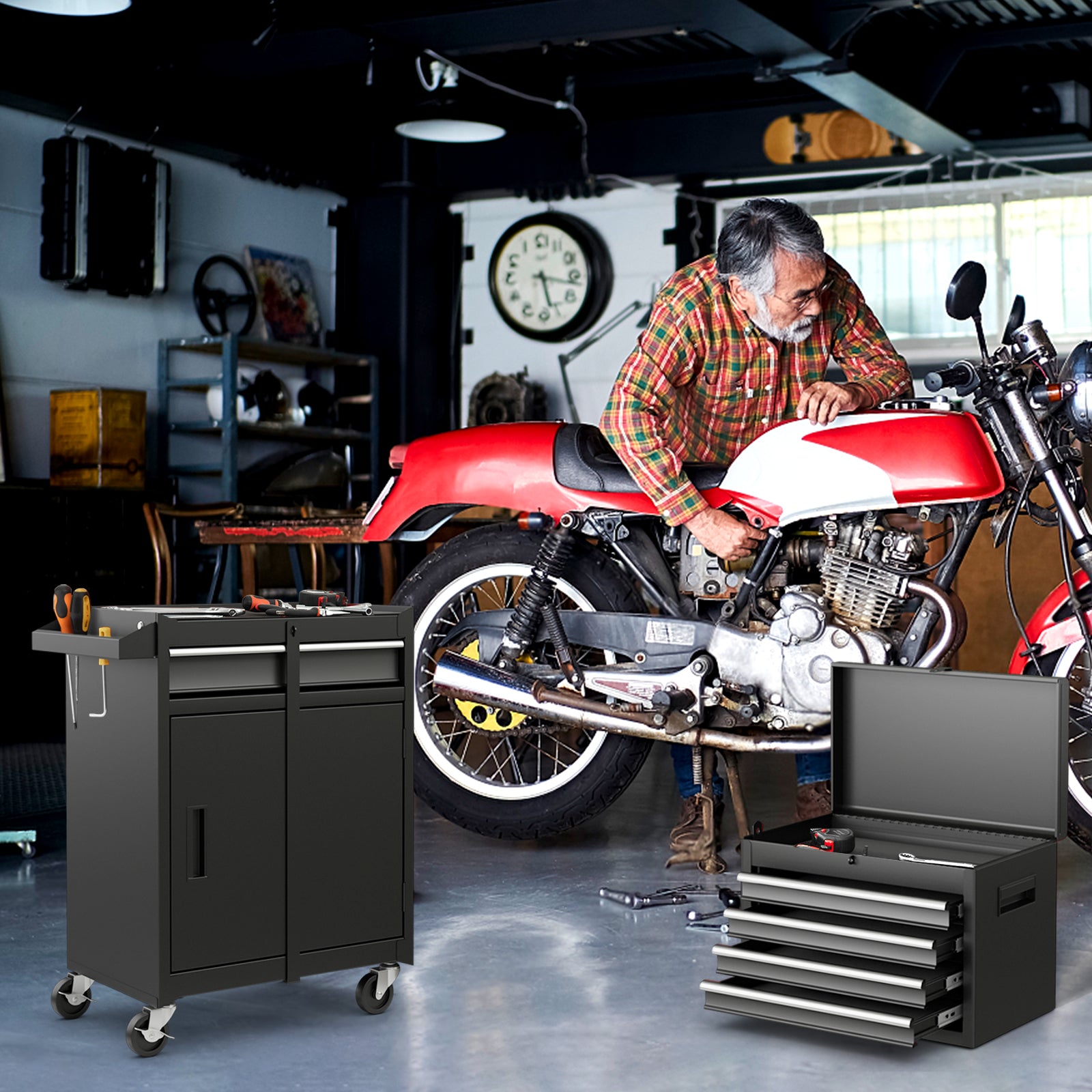 2-in-1 Tool Chest and Cabinet with 5 Sliding Drawers, Black Garages at Gallery Canada