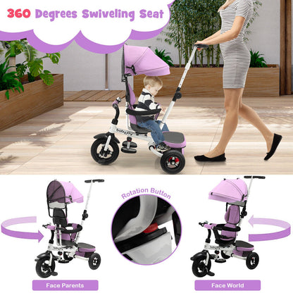 Folding Tricycle Baby Stroller with Reversible Seat and Adjustable Canopy, Pink - Gallery Canada