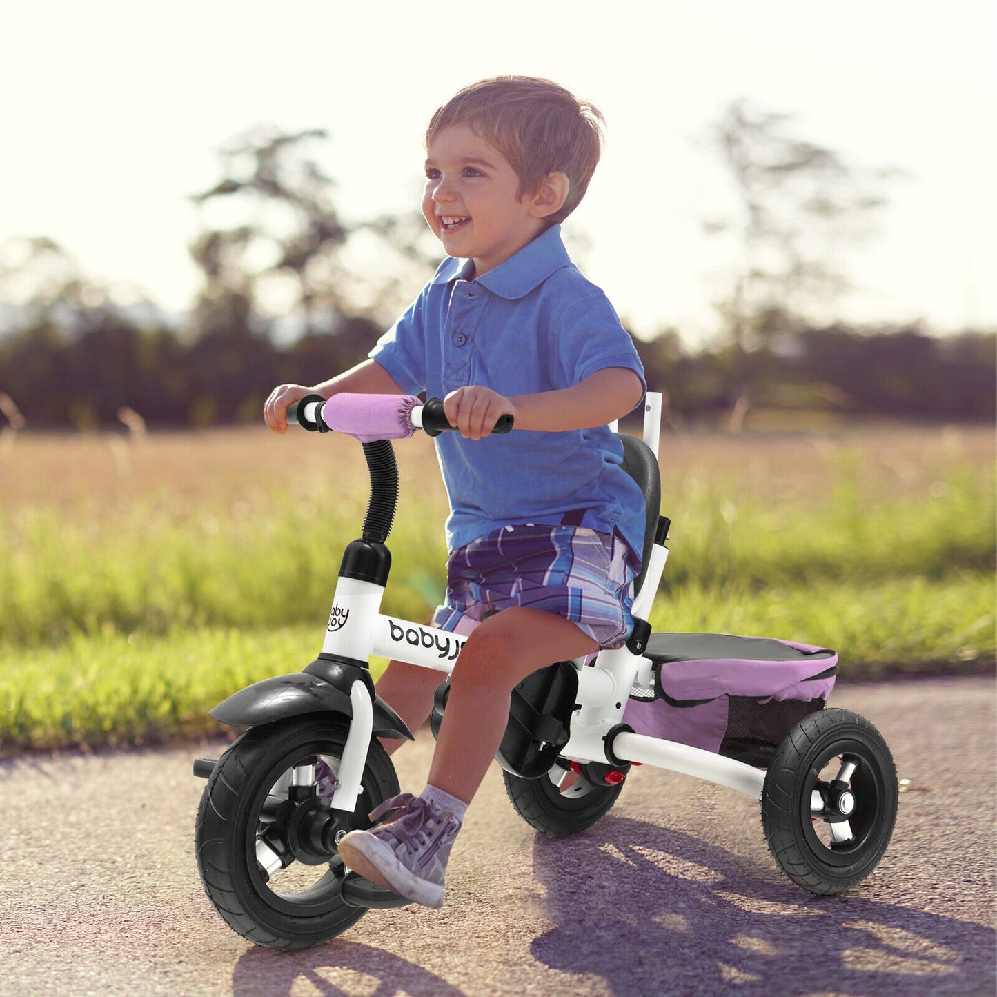 Folding Tricycle Baby Stroller with Reversible Seat and Adjustable Canopy, Pink - Gallery Canada