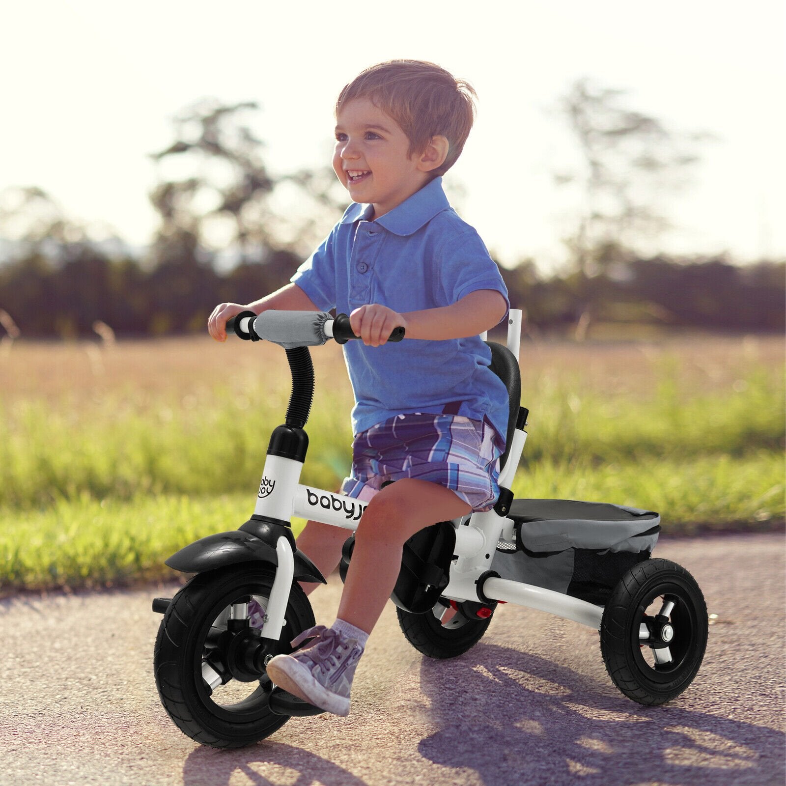 Folding Tricycle Baby Stroller with Reversible Seat and Adjustable Canopy, Gray - Gallery Canada