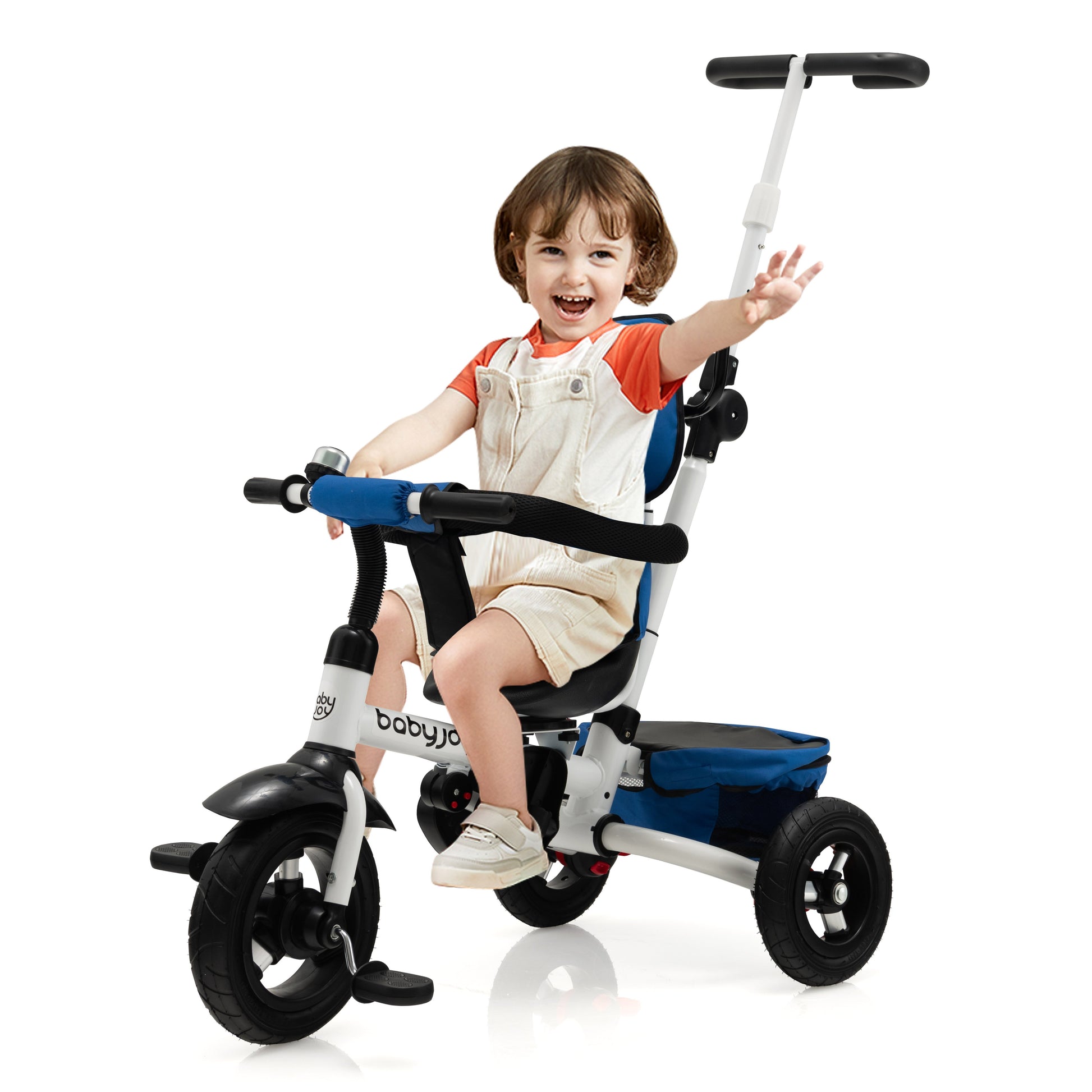 Folding Tricycle Baby Stroller with Reversible Seat and Adjustable Canopy, Blue - Gallery Canada