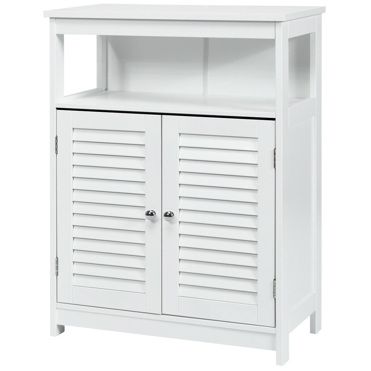 Wood Freestanding Bathroom Storage Cabinet with Double Shutter Door, White Floor Cabinets   at Gallery Canada