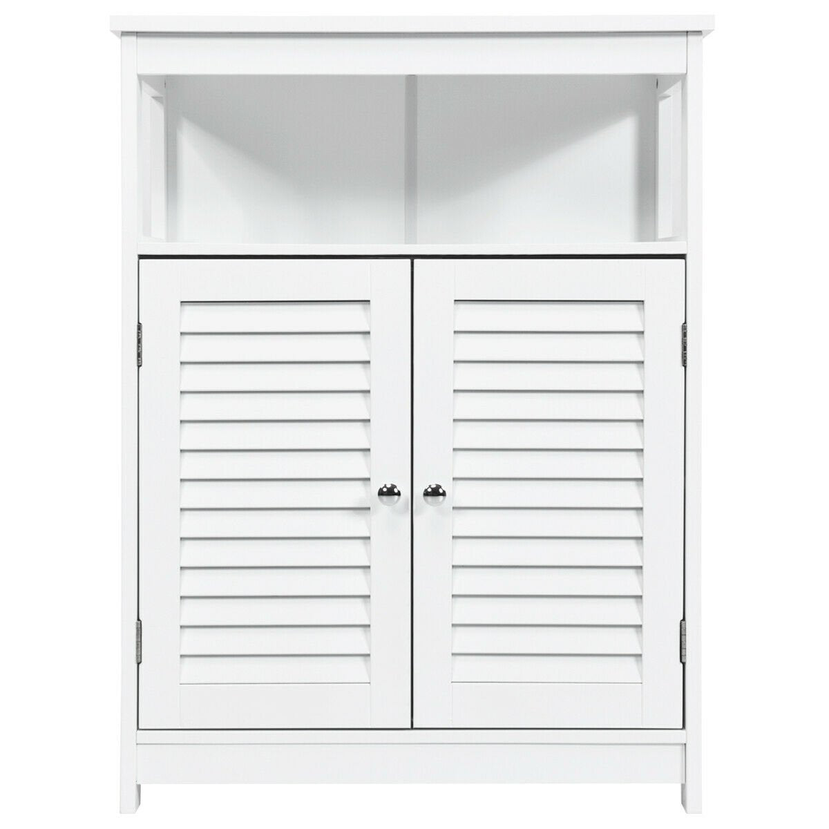 Wood Freestanding Bathroom Storage Cabinet with Double Shutter Door, White Floor Cabinets   at Gallery Canada