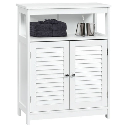 Wood Freestanding Bathroom Storage Cabinet with Double Shutter Door, White Floor Cabinets   at Gallery Canada