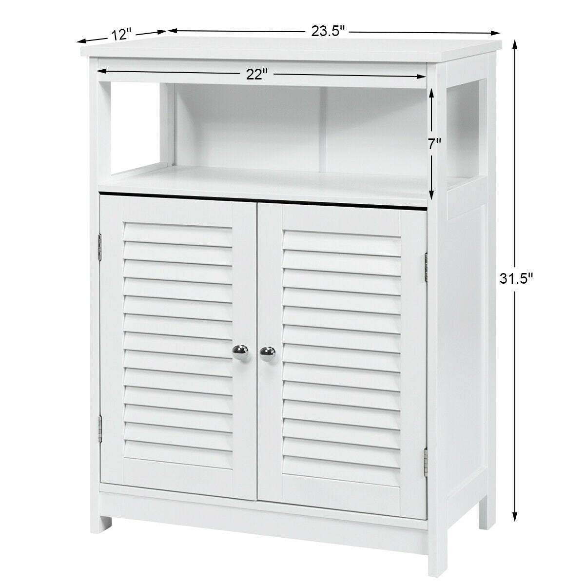 Wood Freestanding Bathroom Storage Cabinet with Double Shutter Door, White Floor Cabinets   at Gallery Canada