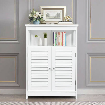 Wood Freestanding Bathroom Storage Cabinet with Double Shutter Door, White Floor Cabinets   at Gallery Canada