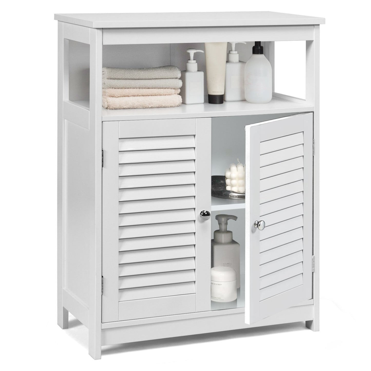 Wood Freestanding Bathroom Storage Cabinet with Double Shutter Door, White Floor Cabinets   at Gallery Canada