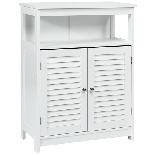 Wood Freestanding Bathroom Storage Cabinet with Double Shutter Door, White Floor Cabinets   at Gallery Canada