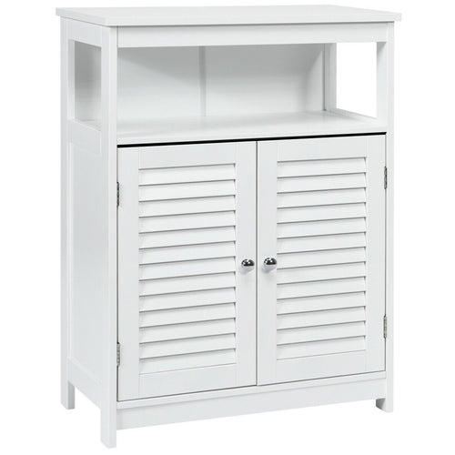 Wood Freestanding Bathroom Storage Cabinet with Double Shutter Door, White