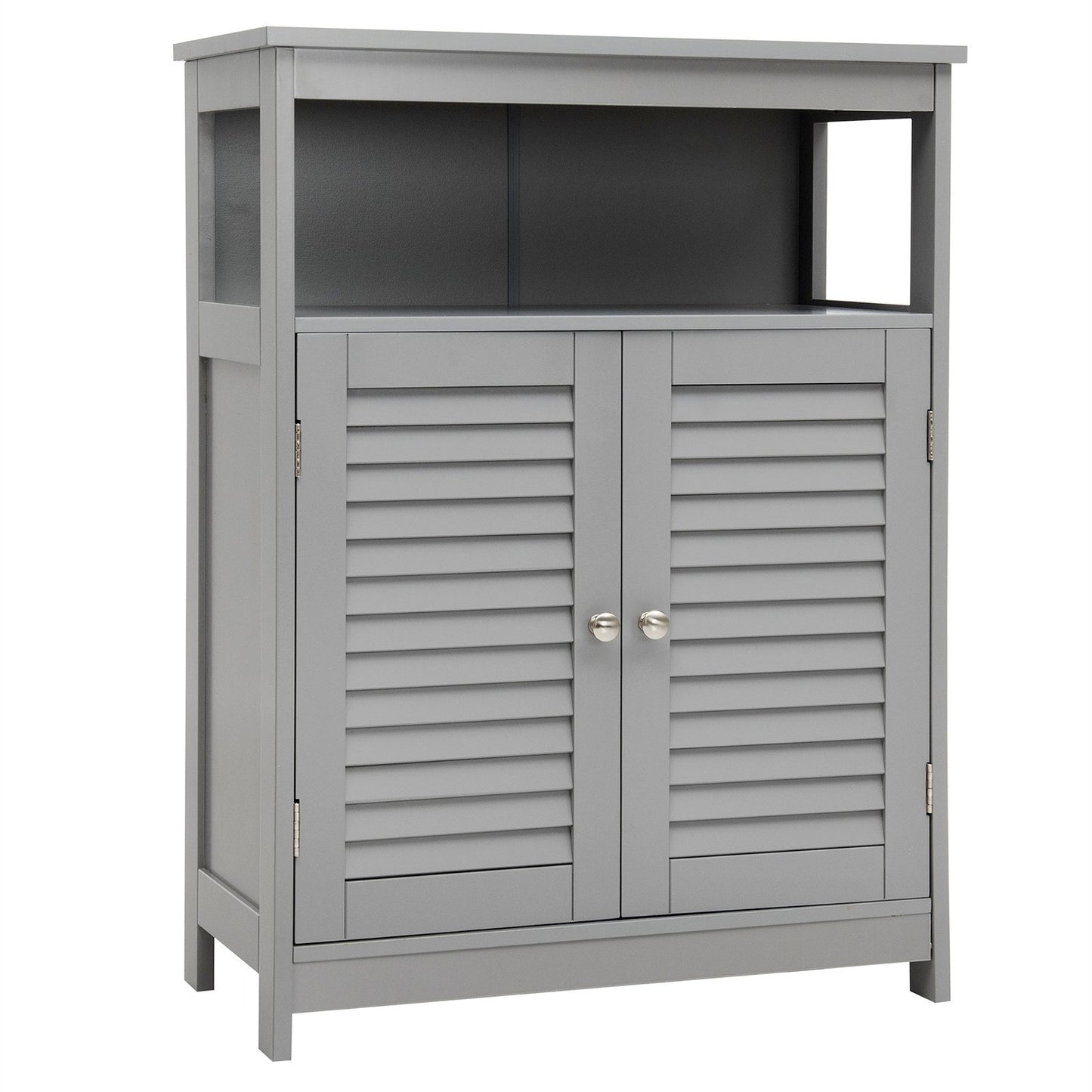 Wood Freestanding Bathroom Storage Cabinet with Double Shutter Door, Gray Floor Cabinets   at Gallery Canada