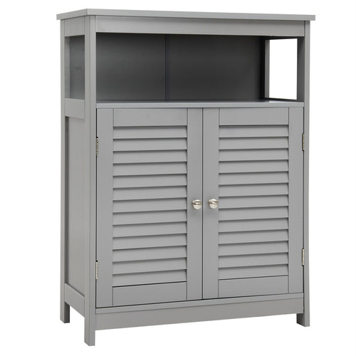 Wood Freestanding Bathroom Storage Cabinet with Double Shutter Door, Gray