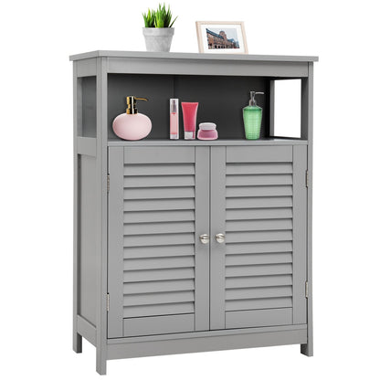 Wood Freestanding Bathroom Storage Cabinet with Double Shutter Door, Gray Floor Cabinets   at Gallery Canada