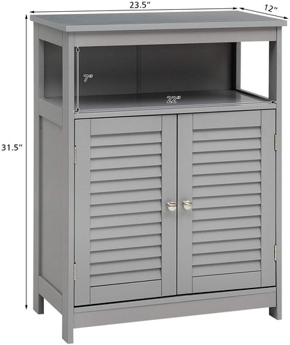 Wood Freestanding Bathroom Storage Cabinet with Double Shutter Door, Gray Floor Cabinets   at Gallery Canada