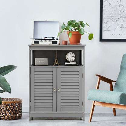 Wood Freestanding Bathroom Storage Cabinet with Double Shutter Door, Gray Floor Cabinets   at Gallery Canada