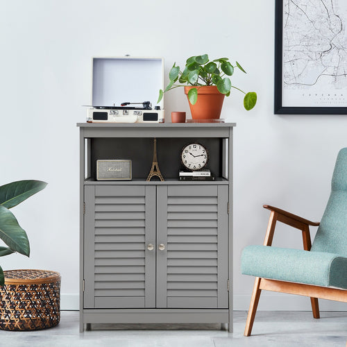 Wood Freestanding Bathroom Storage Cabinet with Double Shutter Door, Gray