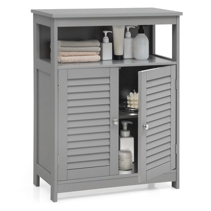 Wood Freestanding Bathroom Storage Cabinet with Double Shutter Door, Gray Floor Cabinets   at Gallery Canada