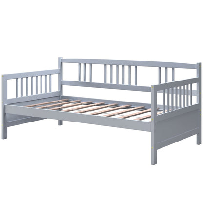 Twin Size Wooden Slats Daybed Bed with Rails, Gray Trundle Bed Frame   at Gallery Canada