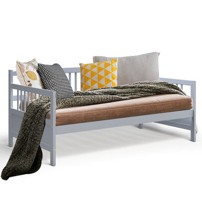 Twin Size Wooden Slats Daybed Bed with Rails, Gray Trundle Bed Frame   at Gallery Canada