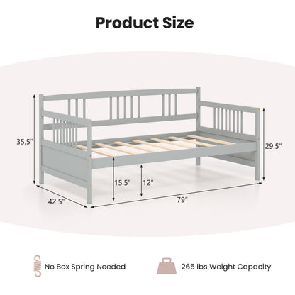 Twin Size Wooden Slats Daybed Bed with Rails, Gray - Gallery Canada