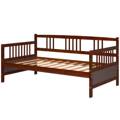 Twin Size Wooden Slats Daybed Bed with Rails, Rustic Brown Trundle Bed Frame   at Gallery Canada