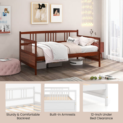 Twin Size Wooden Slats Daybed Bed with Rails, Rustic Brown Trundle Bed Frame   at Gallery Canada