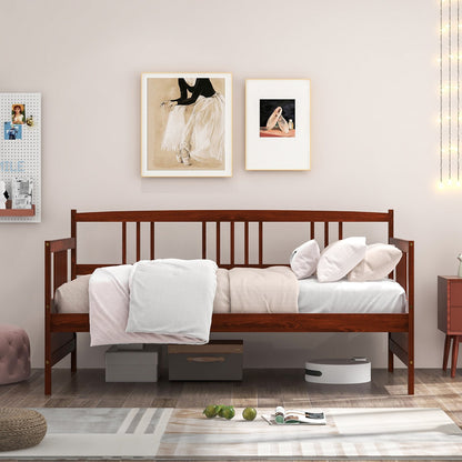 Twin Size Wooden Slats Daybed Bed with Rails, Rustic Brown Trundle Bed Frame   at Gallery Canada