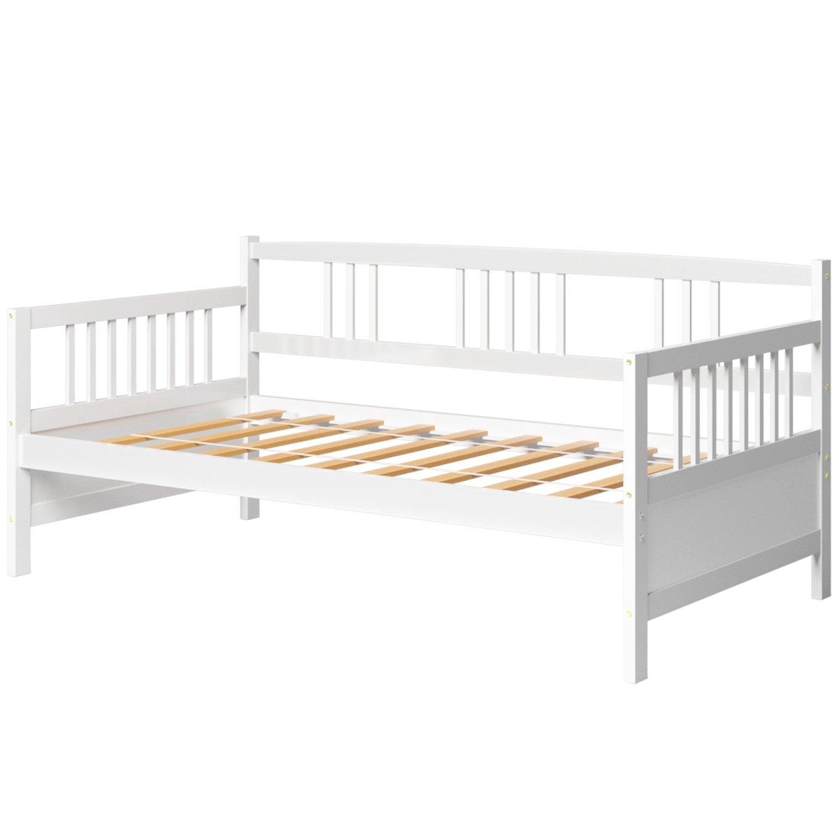 Twin Size Wooden Slats Daybed Bed with Rails, White Trundle Bed Frame   at Gallery Canada