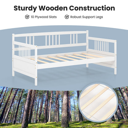 Twin Size Wooden Slats Daybed Bed with Rails, White Trundle Bed Frame   at Gallery Canada