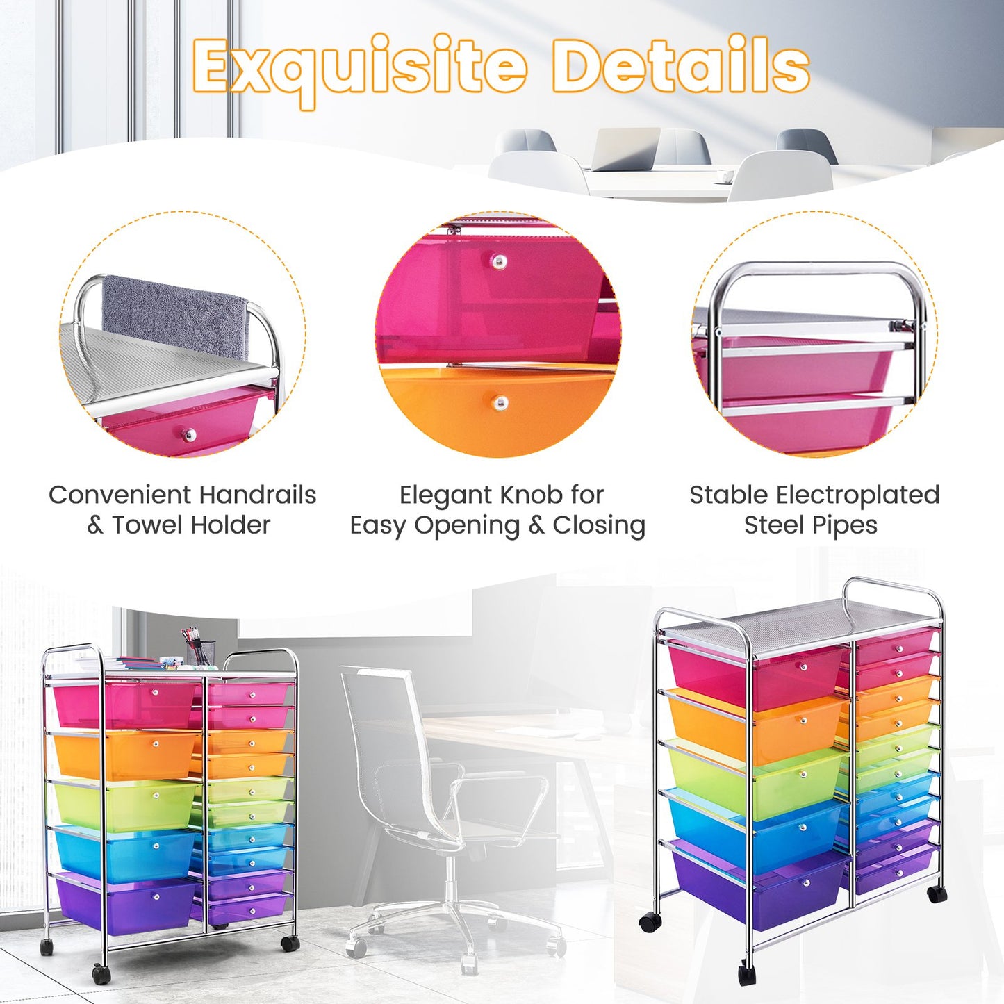 15 Drawers Rolling Storage Cart Organizer, Transparent Multicolor - Gallery Canada