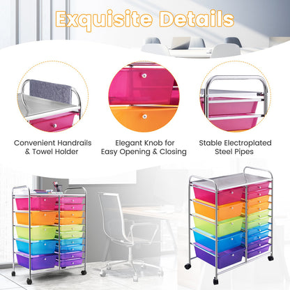 15 Drawers Rolling Storage Cart Organizer, Transparent Multicolor File Cabinets   at Gallery Canada