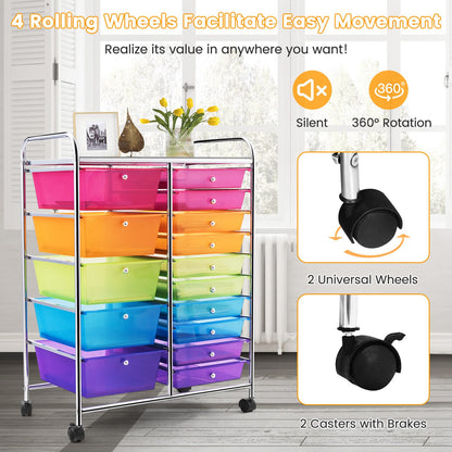 15 Drawers Rolling Storage Cart Organizer, Transparent Multicolor File Cabinets   at Gallery Canada