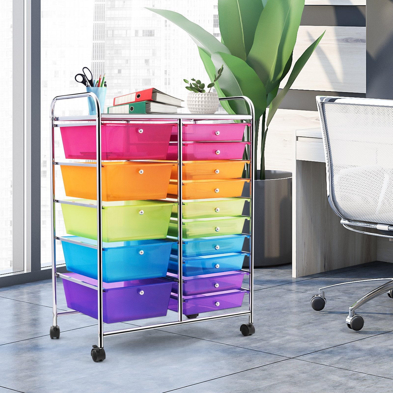 15 Drawers Rolling Storage Cart Organizer, Transparent Multicolor File Cabinets   at Gallery Canada