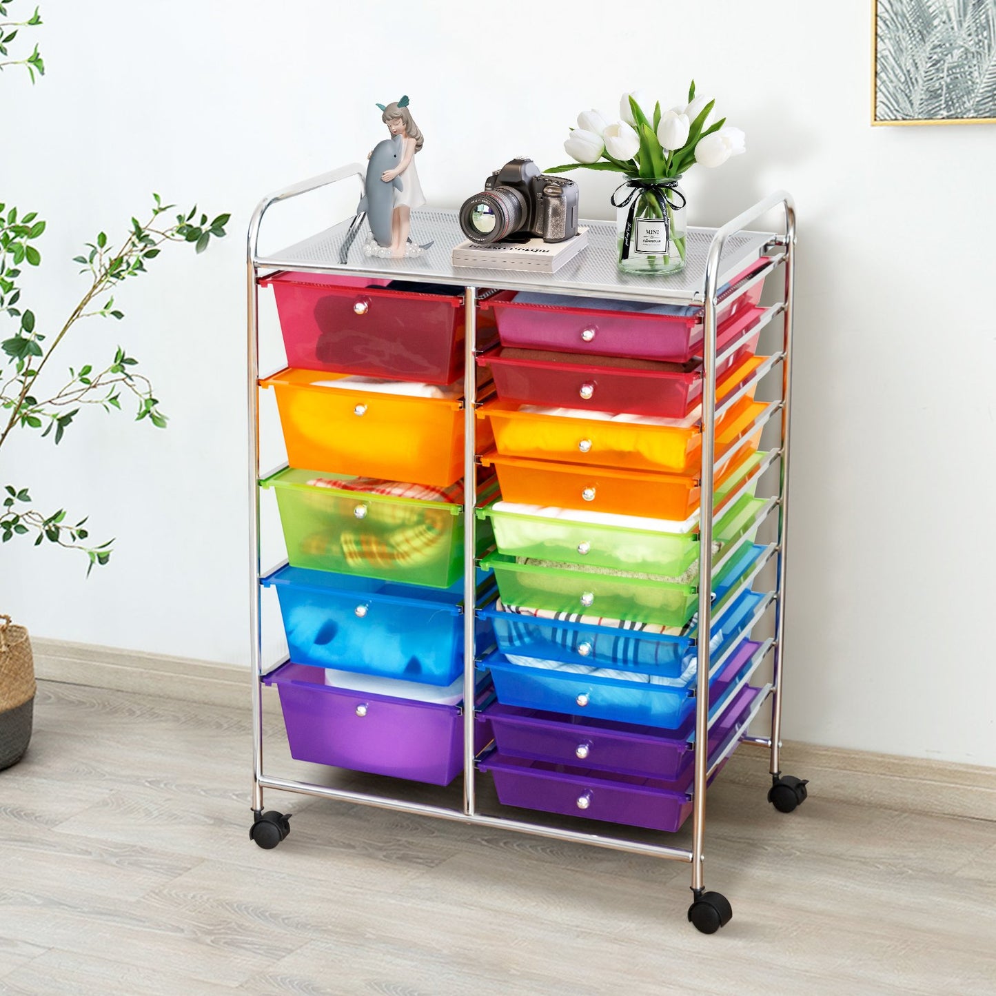 15 Drawers Rolling Storage Cart Organizer, Transparent Multicolor - Gallery Canada