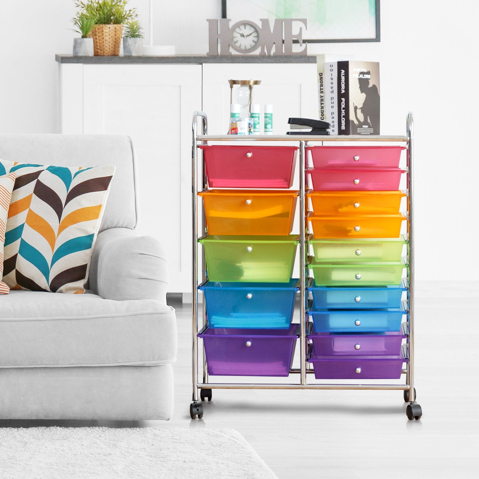 15 Drawers Rolling Storage Cart Organizer, Transparent Multicolor - Gallery Canada