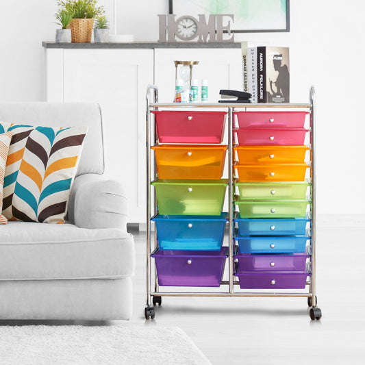 15 Drawers Rolling Storage Cart Organizer, Transparent Multicolor File Cabinets   at Gallery Canada