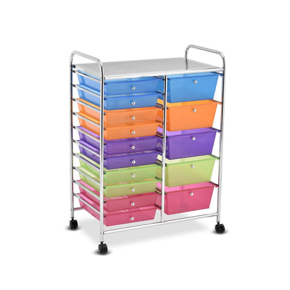 15 Drawers Rolling Storage Cart Organizer, Transparent Multicolor File Cabinets   at Gallery Canada