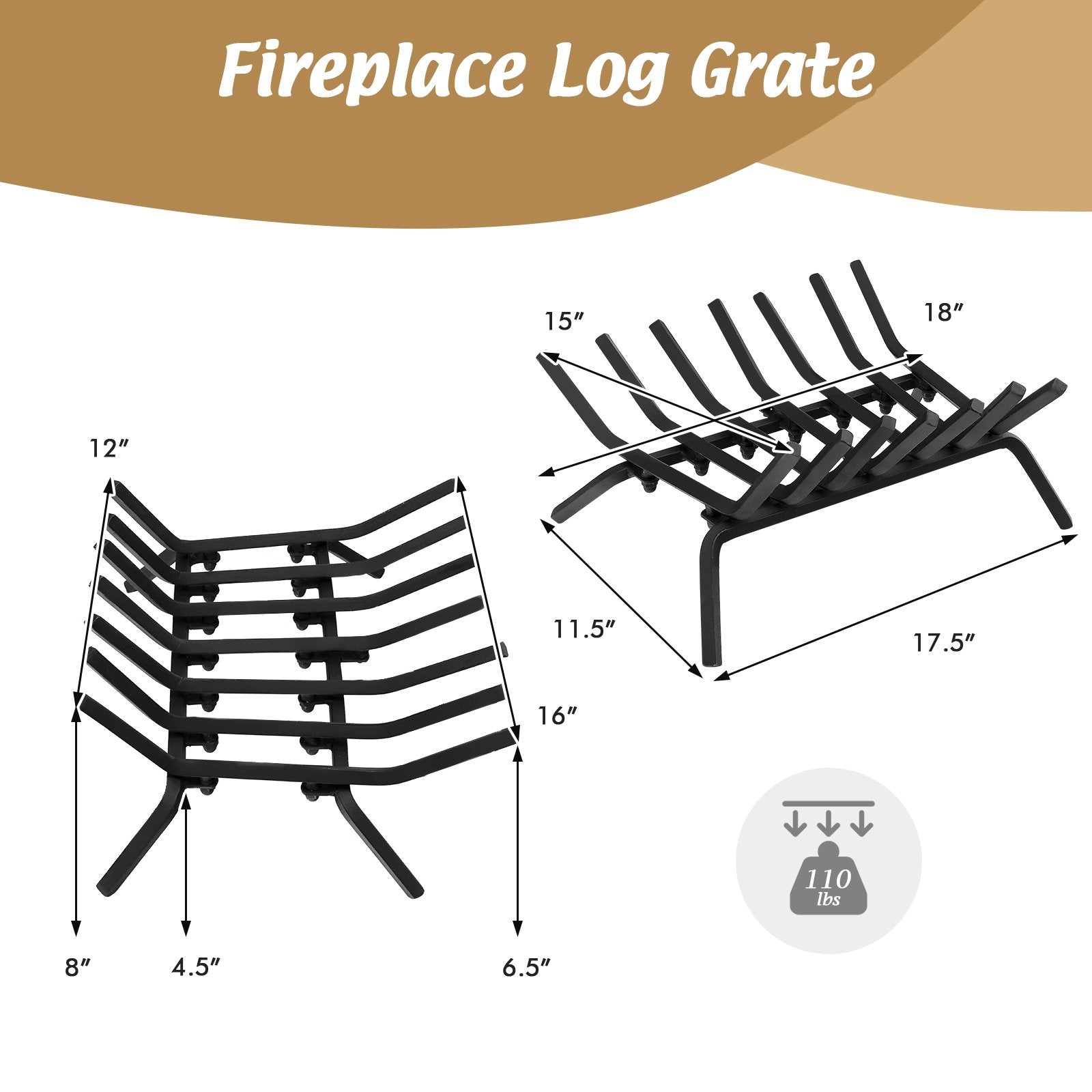 31/25/18 Inch Fireplace Grate for Outdoor Fire Pit-S, Black Fireplace Tools   at Gallery Canada