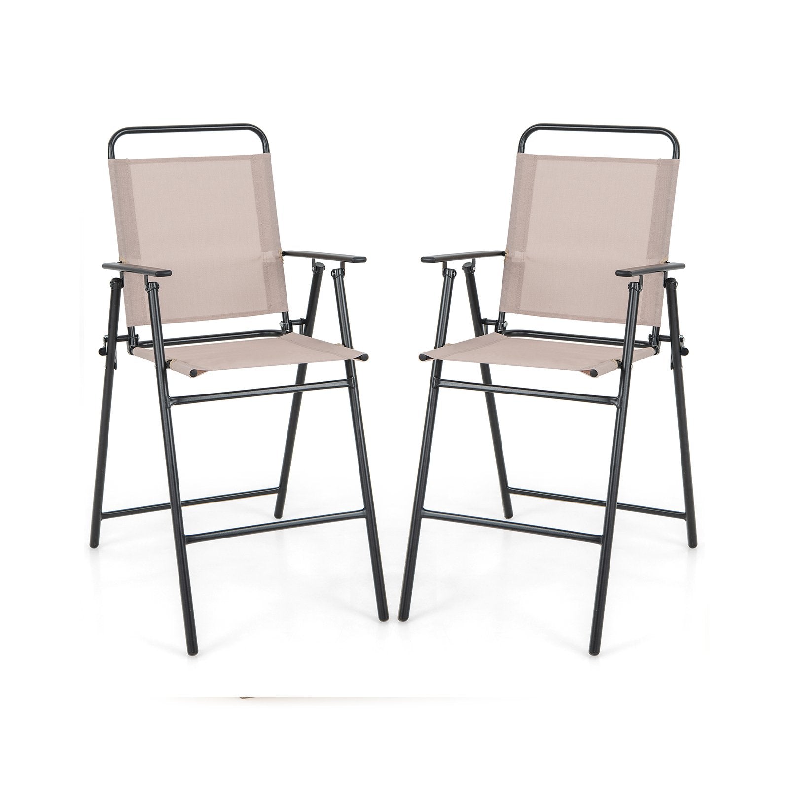 Set of 2 Patio Folding Bar-Height Chairs with Armrests and Quick-Drying Seat, Beige Patio Bar Furniture   at Gallery Canada