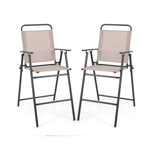 Set of 2 Patio Folding Bar-Height Chairs with Armrests and Quick-Drying Seat, Beige