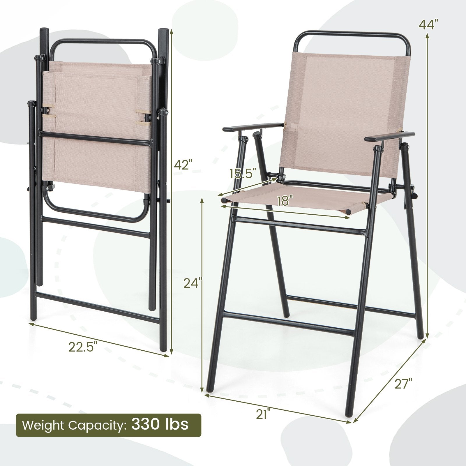 Set of 2 Patio Folding Bar-Height Chairs with Armrests and Quick-Drying Seat, Beige Patio Bar Furniture   at Gallery Canada