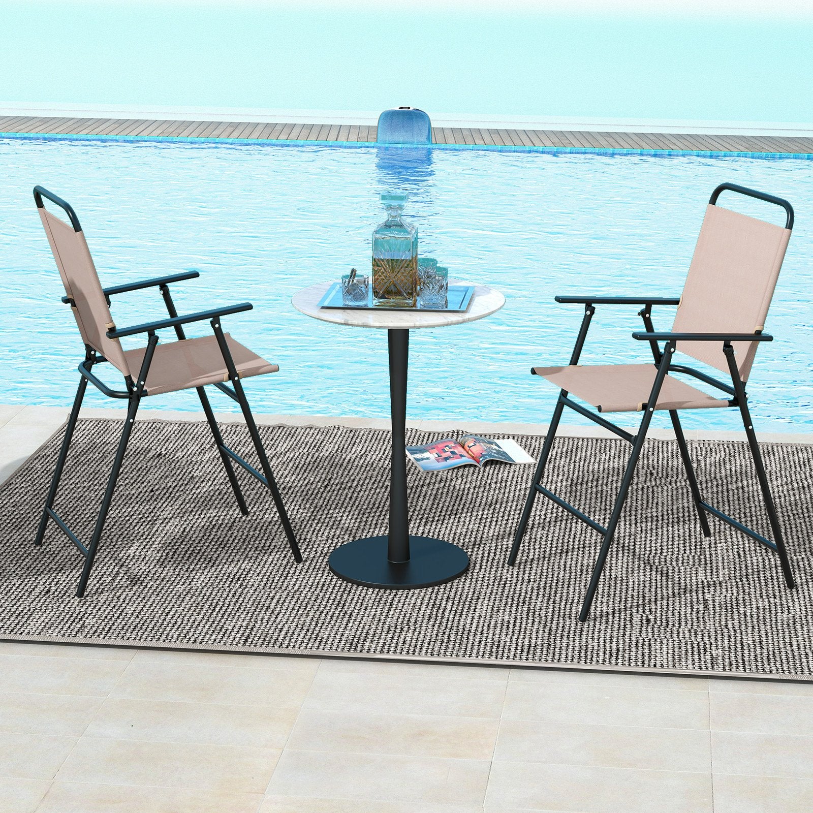 Set of 2 Patio Folding Bar-Height Chairs with Armrests and Quick-Drying Seat, Beige Patio Bar Furniture   at Gallery Canada