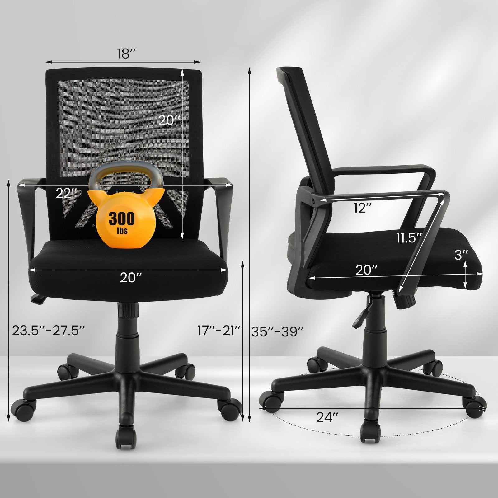 Ergonomic Desk Chair with Lumbar Support and Rocking Function, Black Mesh Chairs   at Gallery Canada