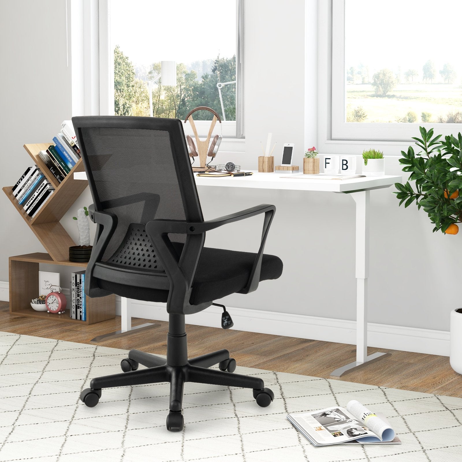 Ergonomic Desk Chair with Lumbar Support and Rocking Function, Black Mesh Chairs   at Gallery Canada