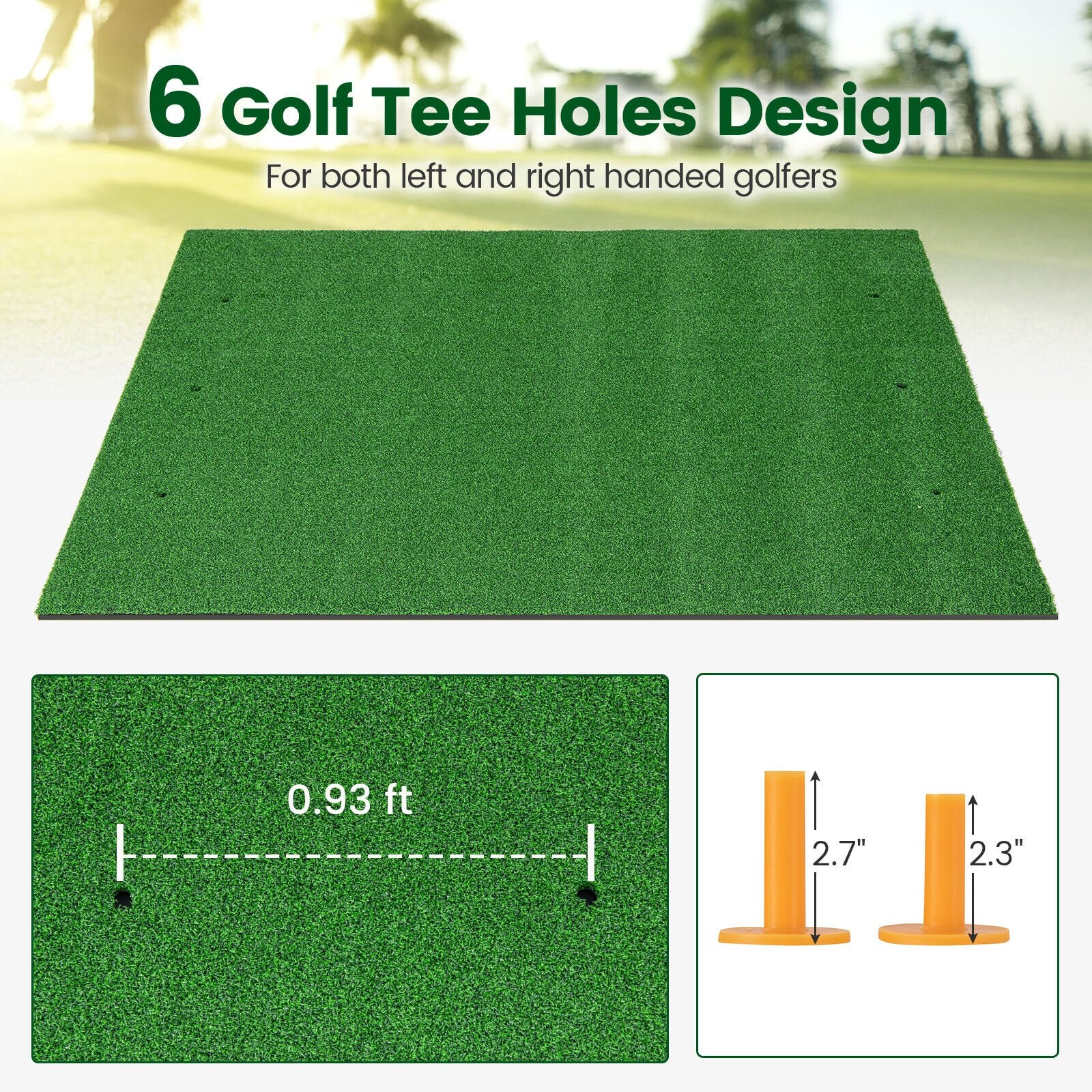Artificial Turf Mat for Indoor and Outdoor Golf Practice Includes 2 Rubber Tees and 2 Alignment Sticks-27mm, Green Golf   at Gallery Canada