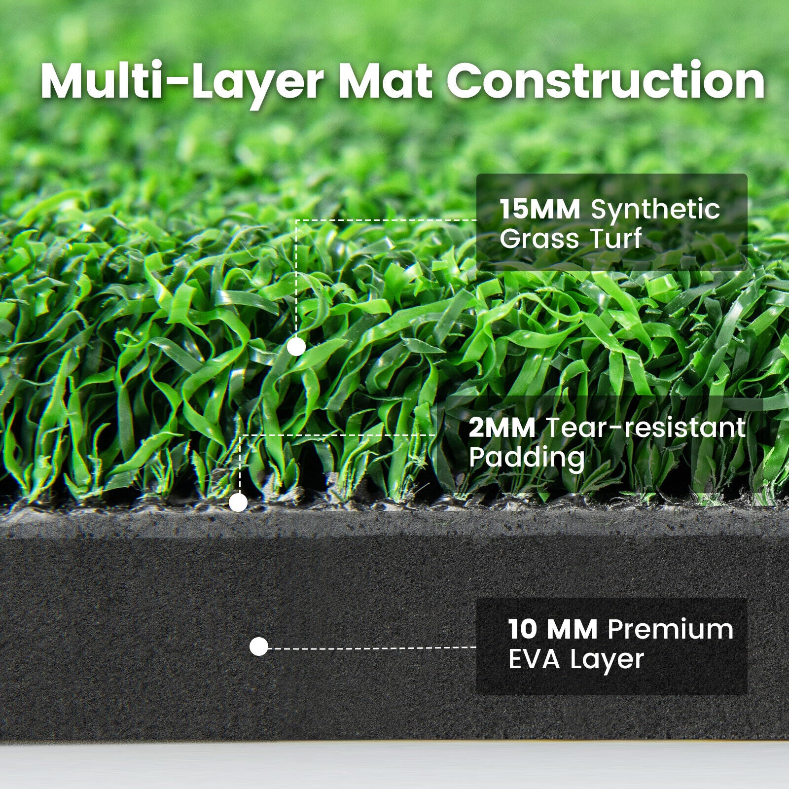 Artificial Turf Mat for Indoor and Outdoor Golf Practice Includes 2 Rubber Tees and 2 Alignment Sticks-27mm, Green Golf at Gallery Canada