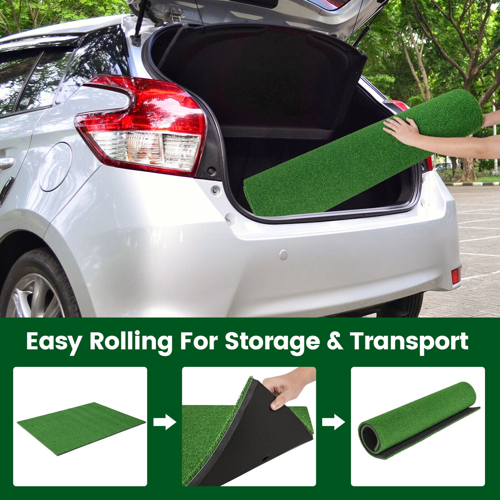 Artificial Turf Mat for Indoor and Outdoor Golf Practice Includes 2 Rubber Tees and 2 Alignment Sticks-27mm, Green Golf at Gallery Canada