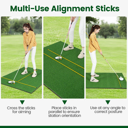 Artificial Turf Mat for Indoor and Outdoor Golf Practice Includes 2 Rubber Tees and 2 Alignment Sticks-32mm, Green Golf   at Gallery Canada